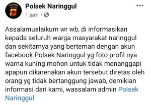 Akun Facebook Milik Polsek Naringgul Diretas