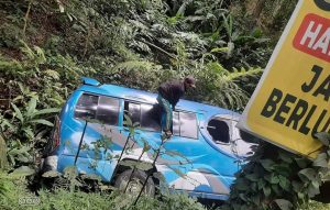 Mobil Terguling di Sukanagara Cianjur